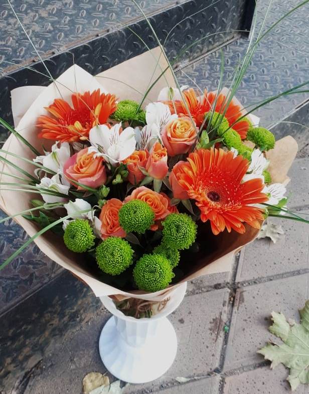 Букет цветов из: Герберы, Хризантемы, Альстромерии и Розы в Летуново