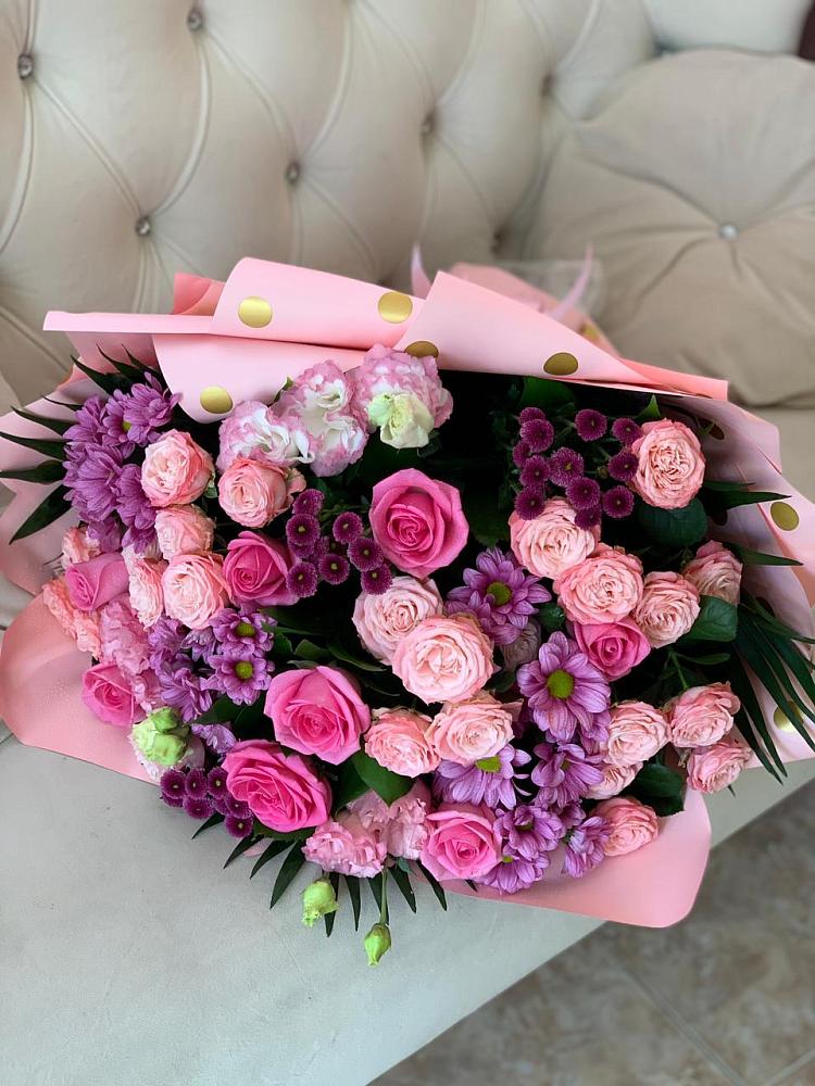 Букет цветов из: Хризантемы, Розы и Лизиантусы в Летуново