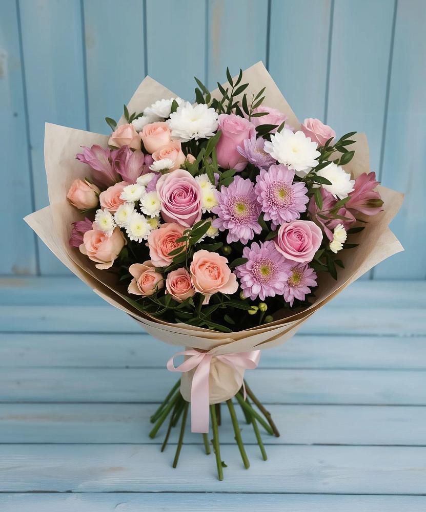 Букет цветов из: Хризантемы, Розы и Альстромерии в Летуново