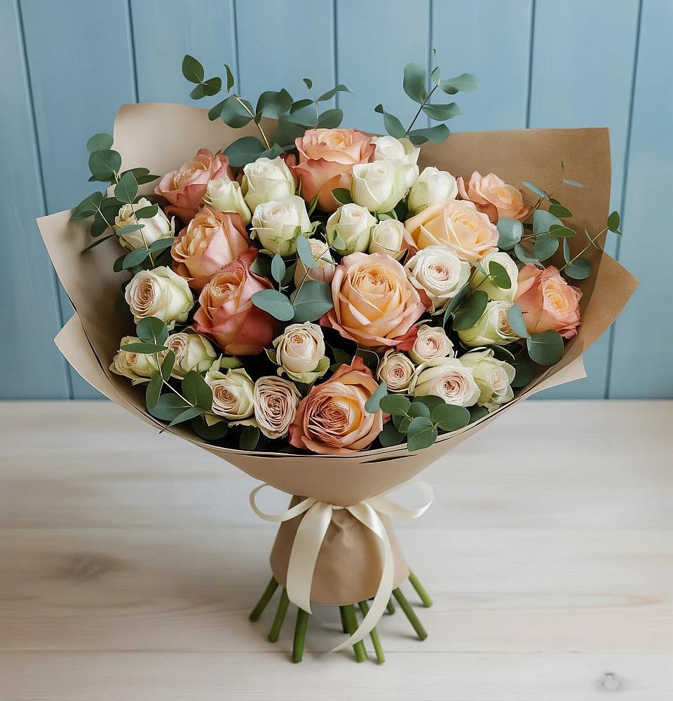 Букет цветов из: Альстромерии и Розы в Летуново