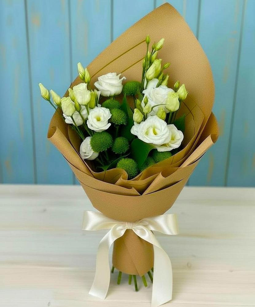 Букет цветов из: Хризантемы и Лизиантусы в Летуново