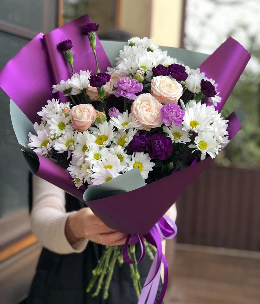 Букет цветов из: Хризантемы, Гвоздики и Розы в Летуново