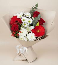 Букет цветов из:  Розы, Хризантемы, Герберы и Лилии в Летуново