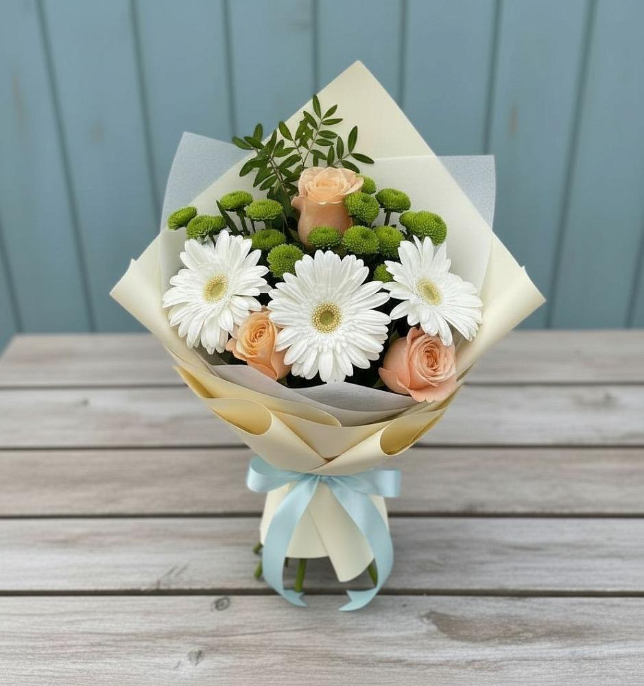 Букет цветов из: Герберы, Розы и Хризантемы в Летуново