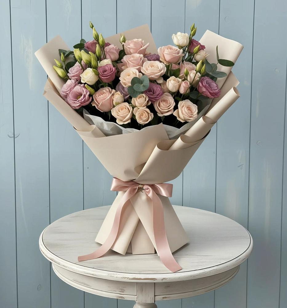 Букет цветов из: Розы и Лизиантусы в Летуново