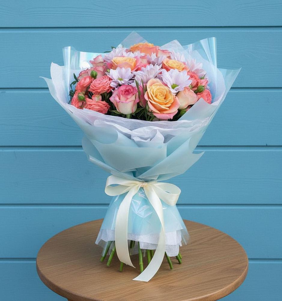 Букет цветов из: Хризантемы и Розы в Летуново