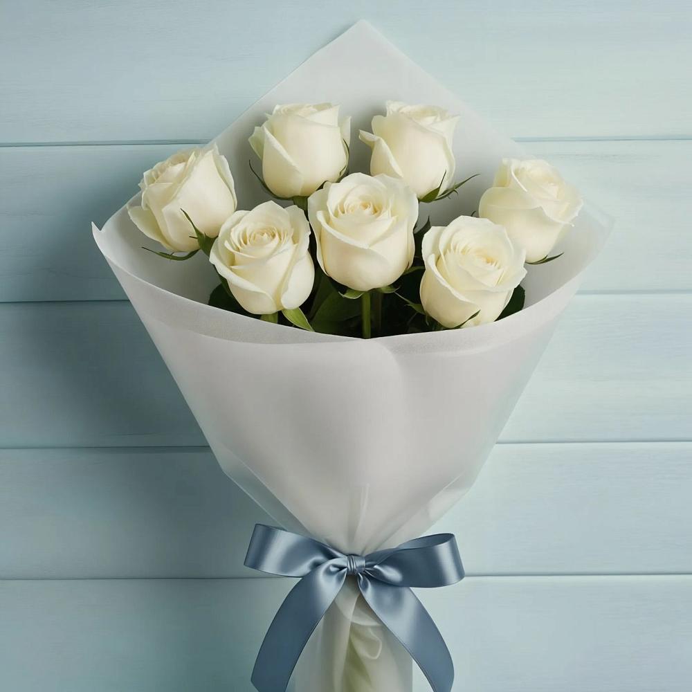 Букет 7 Белых роз Эдлесс Лав в Летуново
